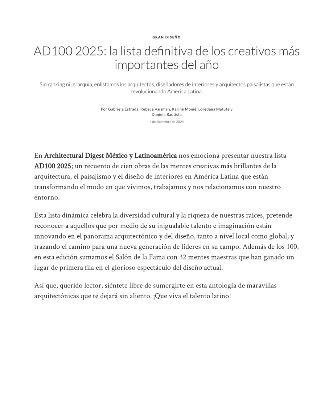 AD100 2025: la lista definitiva de los creativos más importantes del año